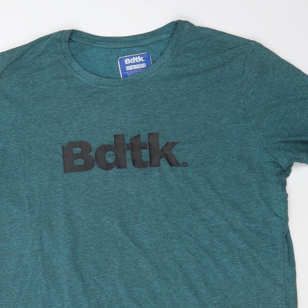 Close-up detail of Bdtk women’s beige cotton basic t-shirt, size S, crew neck