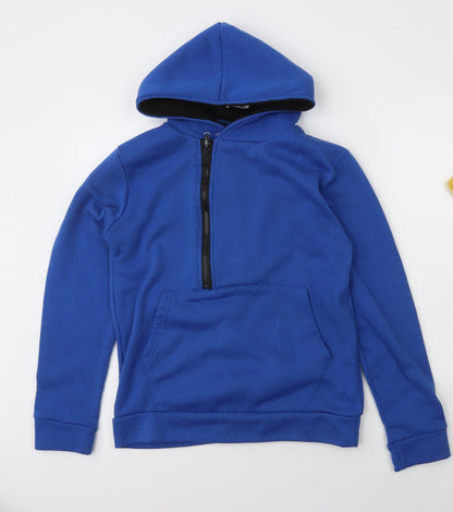 Deer Gray Boys Blue  Polyester Pullover Hoodie Size M   - side zip