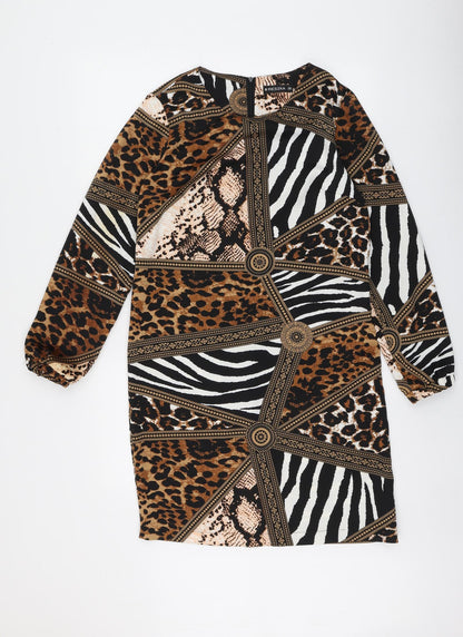 RESZKA Womens Multicoloured Animal Print Viscose A-Line  Size 6  Round Neck