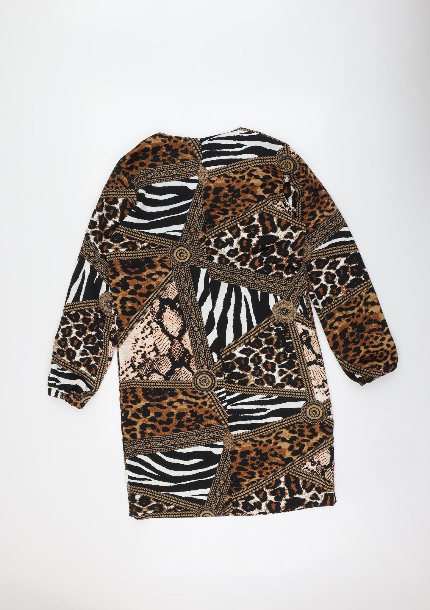 RESZKA Womens Multicoloured Animal Print Viscose A-Line  Size 6  Round Neck