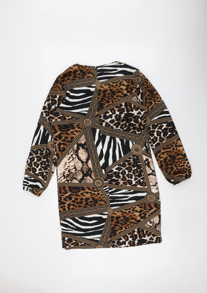 RESZKA Womens Multicoloured Animal Print Viscose A-Line  Size 6  Round Neck