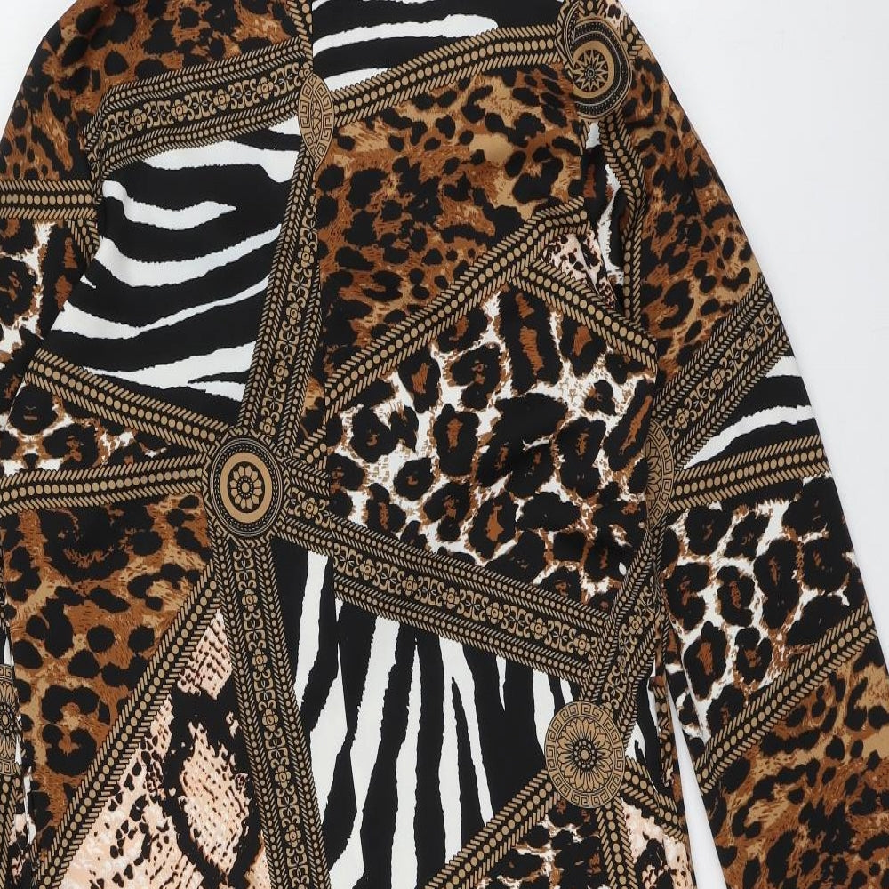 RESZKA Womens Multicoloured Animal Print Viscose A-Line  Size 6  Round Neck