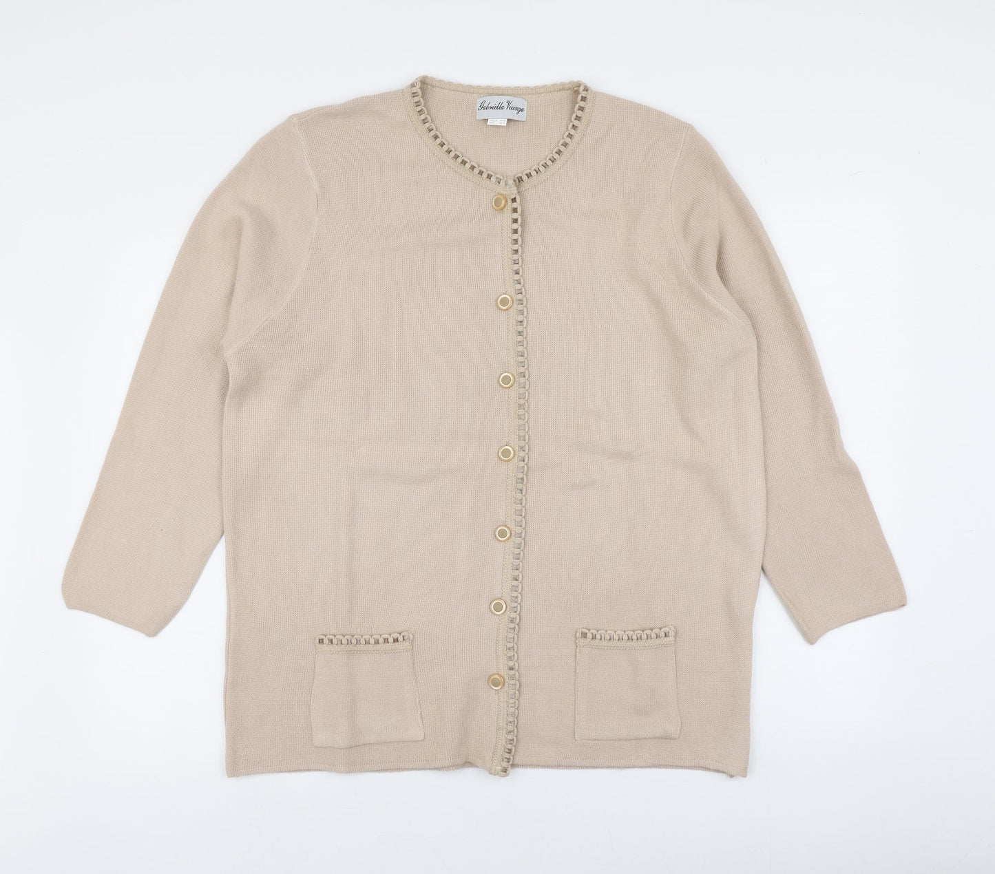 Gabriella Vicenga Womens Beige Round Neck  Acrylic Cardigan Jumper Size 16