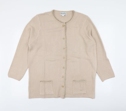 Gabriella Vicenga Womens Beige Round Neck  Acrylic Cardigan Jumper Size 16