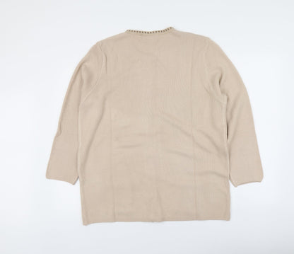 Gabriella Vicenga Womens Beige Round Neck  Acrylic Cardigan Jumper Size 16