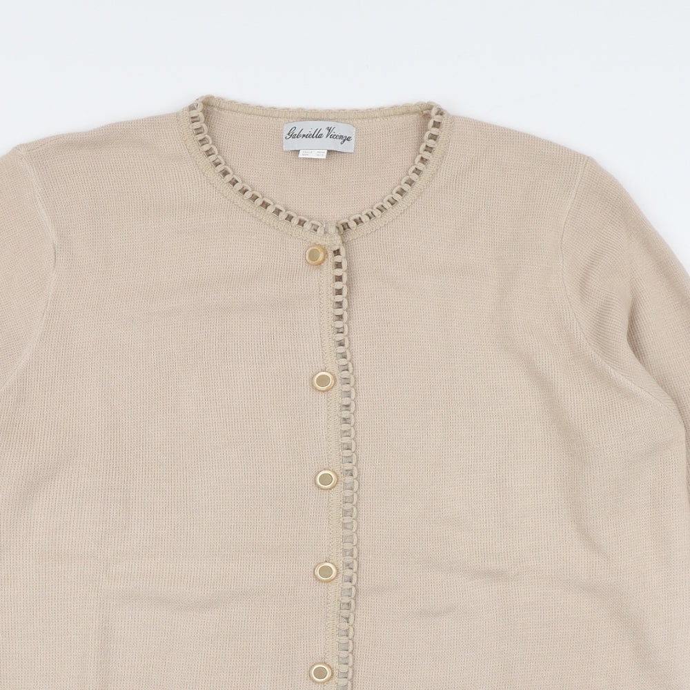 Gabriella Vicenga Womens Beige Round Neck  Acrylic Cardigan Jumper Size 16