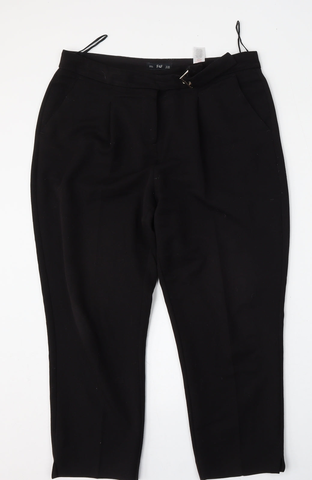 F&F Womens Black  Polyester Trousers  Size 14 L24 in Regular Hook & Eye