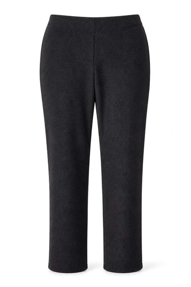 Front view of Marks & Spencer women’s grey houndstooth viscose trousers, size UK 12, 28-inch leg regular