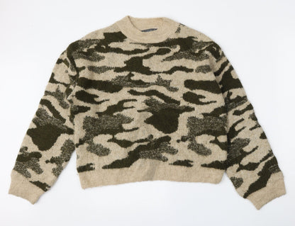 Primark Womens Multicoloured Round Neck Camouflage Acrylic Pullover Jumper Size 10