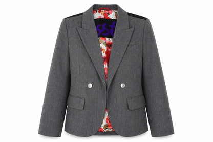 Front view of Laundry Industry women’s grey wool jacket blazer, size M