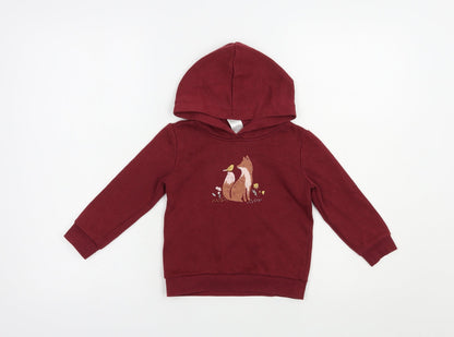 Anko Girls Red  Cotton Pullover Hoodie Size 3 Years  Pullover - Cute Fox
