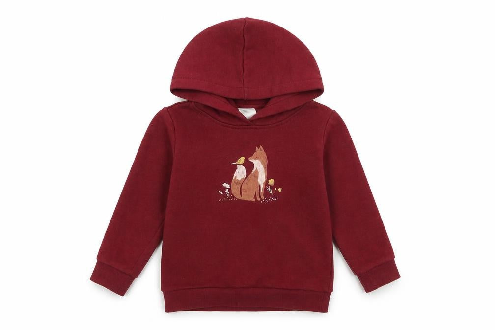 Front view of Anko girls’ red cotton pullover hoodie, size 3, years pullover - cute fox