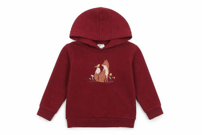 Front view of Anko girls’ red cotton pullover hoodie, size 3, years pullover - cute fox