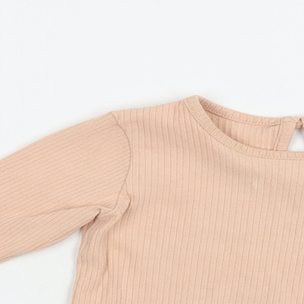 Primark Baby Pink  Cotton Pullover T-Shirt Size 12-18 Months Crew Neck Button
