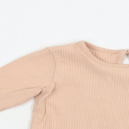 Primark Baby Pink  Cotton Pullover T-Shirt Size 12-18 Months Crew Neck Button