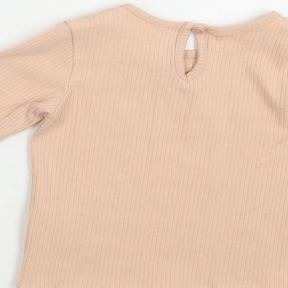 Primark Baby Pink  Cotton Pullover T-Shirt Size 12-18 Months Crew Neck Button