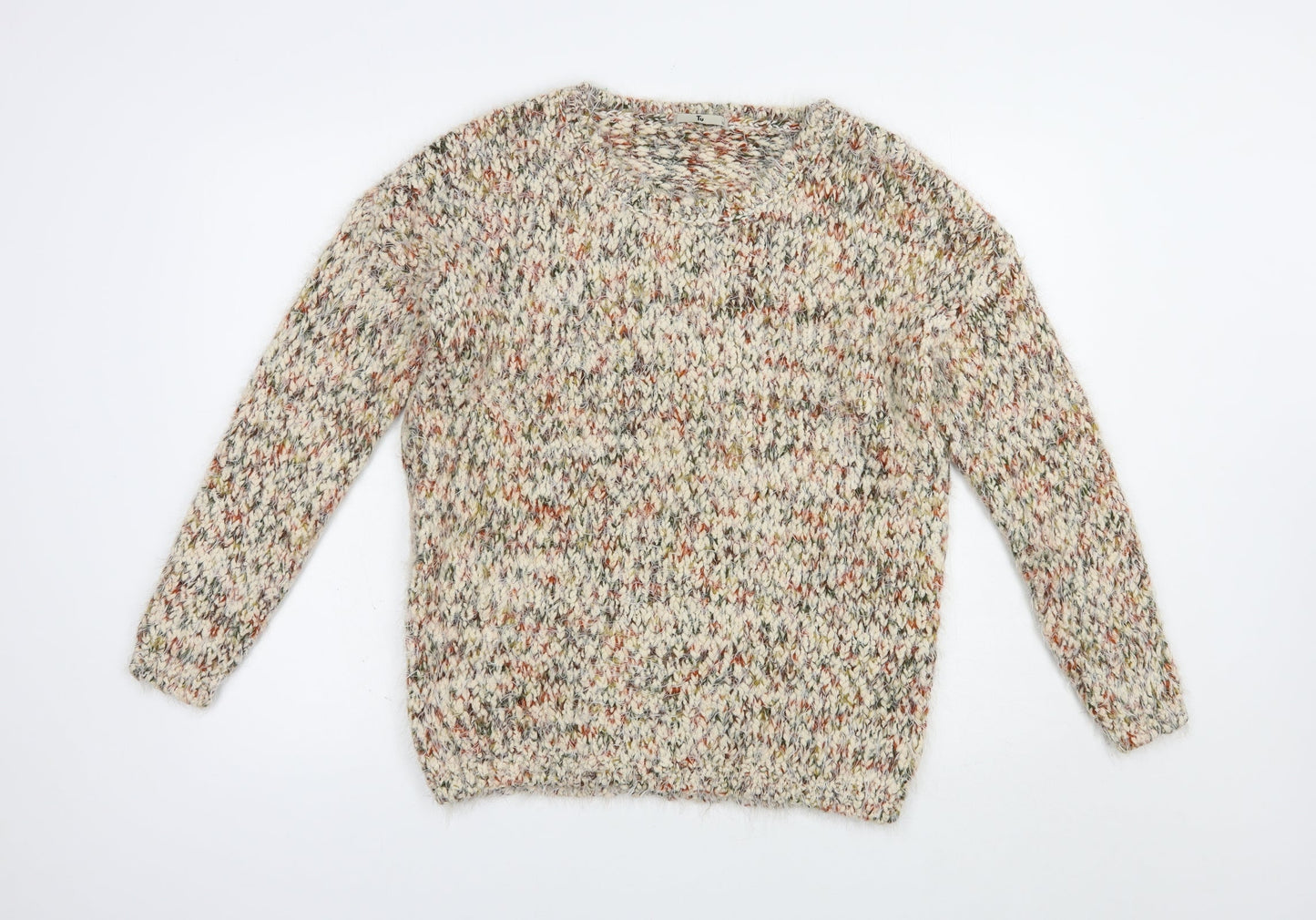 TU Womens Beige Crew Neck  Polyester Pullover Jumper Size 12