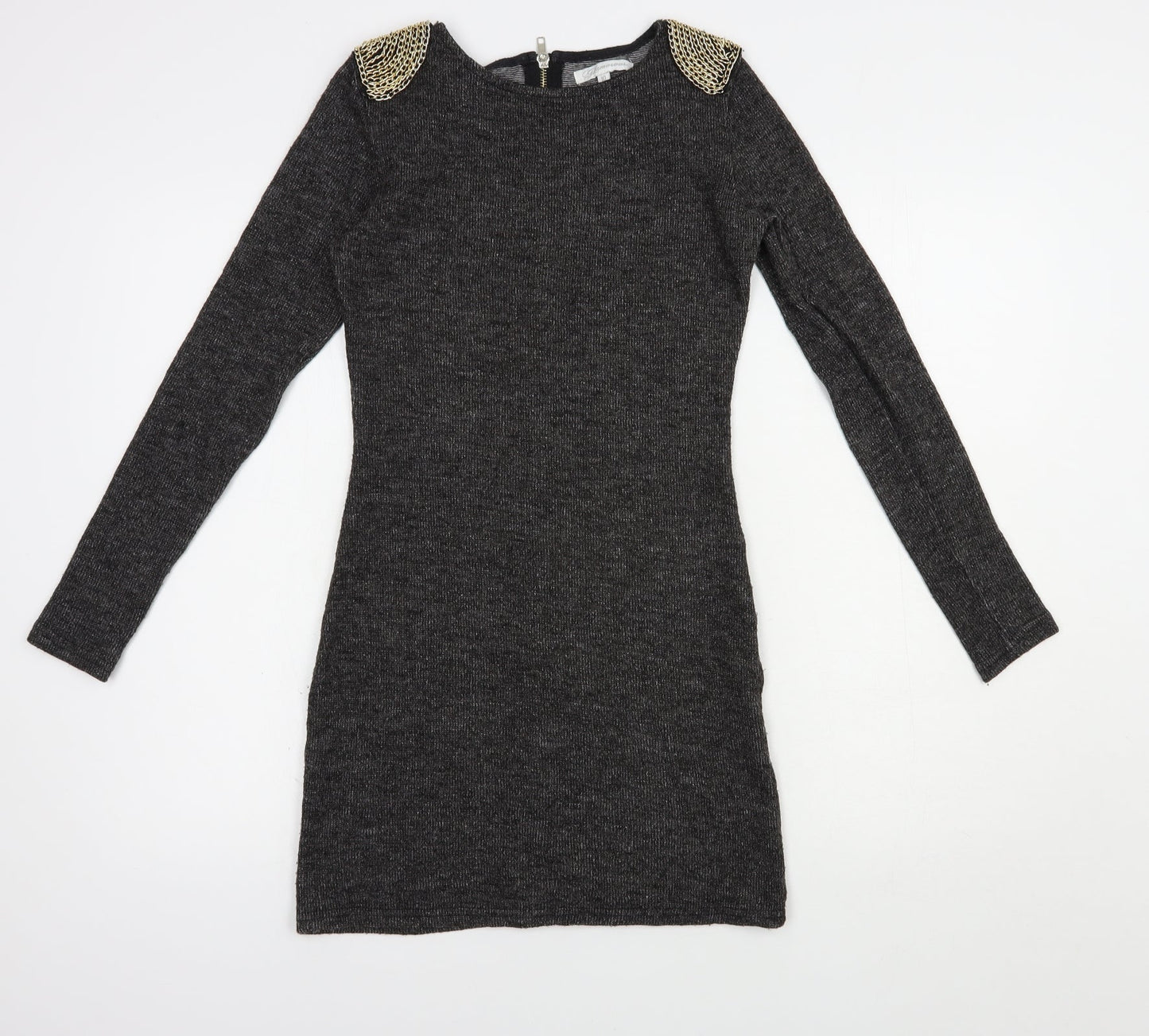 Glamor Womens Grey Boat Neck  Polyamide Tunic Jumper Size 10   - Chain Detail