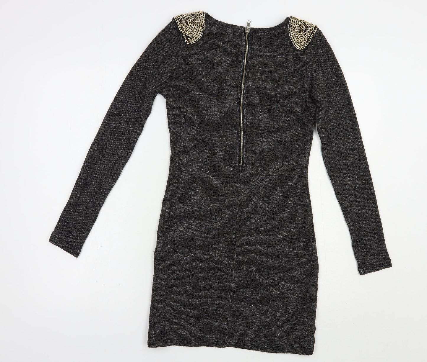 Glamor Womens Grey Boat Neck  Polyamide Tunic Jumper Size 10   - Chain Detail