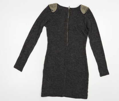 Glamor Womens Grey Boat Neck  Polyamide Tunic Jumper Size 10   - Chain Detail
