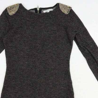 Glamor Womens Grey Boat Neck  Polyamide Tunic Jumper Size 10   - Chain Detail