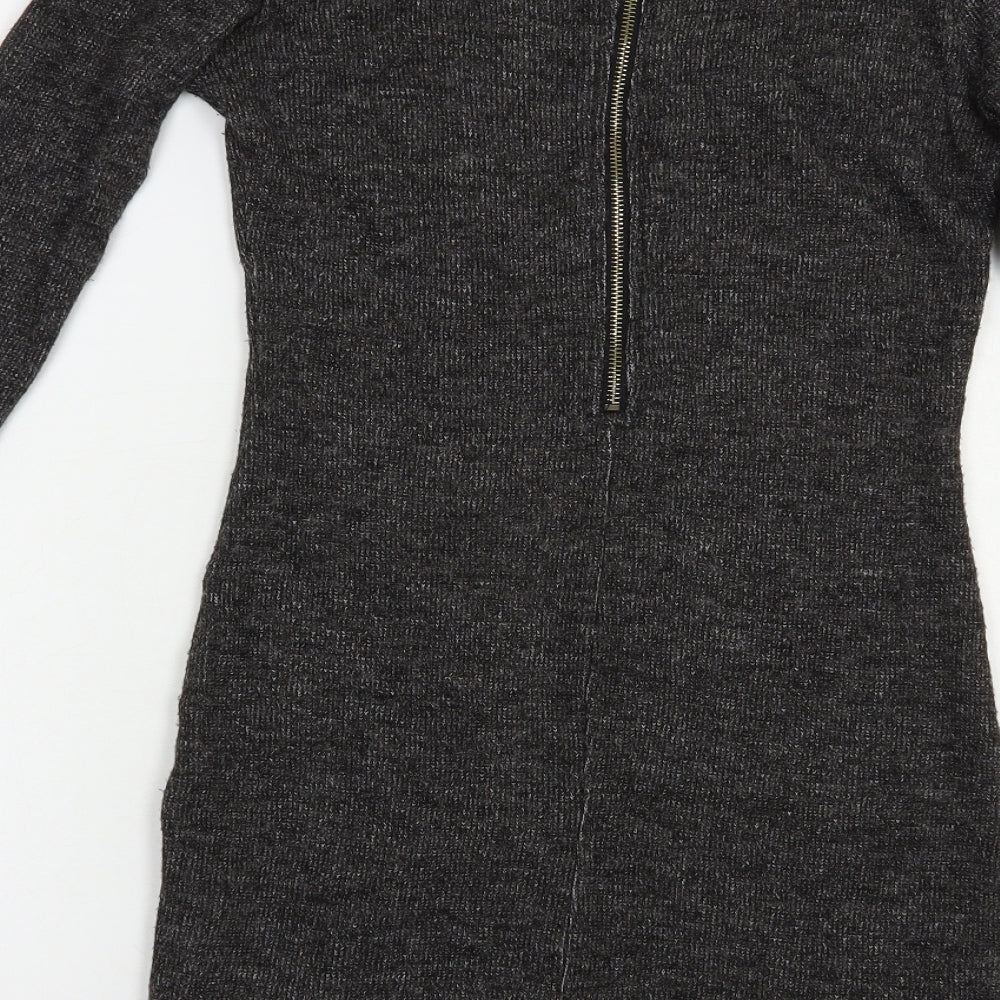 Glamor Womens Grey Boat Neck  Polyamide Tunic Jumper Size 10   - Chain Detail