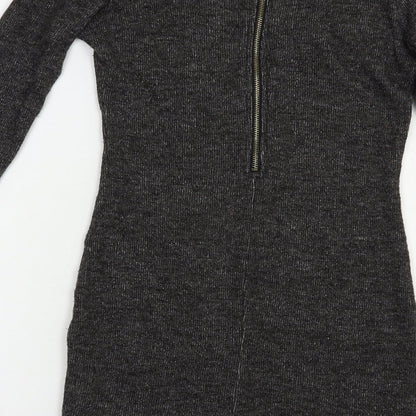 Glamor Womens Grey Boat Neck  Polyamide Tunic Jumper Size 10   - Chain Detail