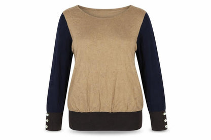 Front view of Nrxt women’s beige boat neck cotton jumper, size UK 14