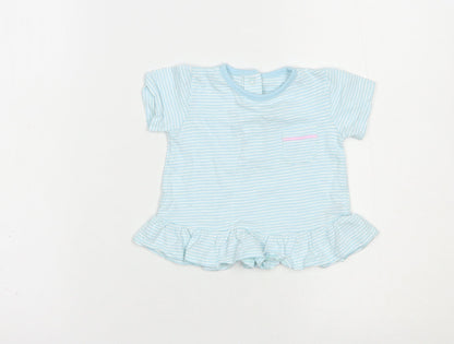 Dunnes Stores Baby Blue Striped Cotton Basic T-Shirt Size 3-6 Months Crew Neck Snap