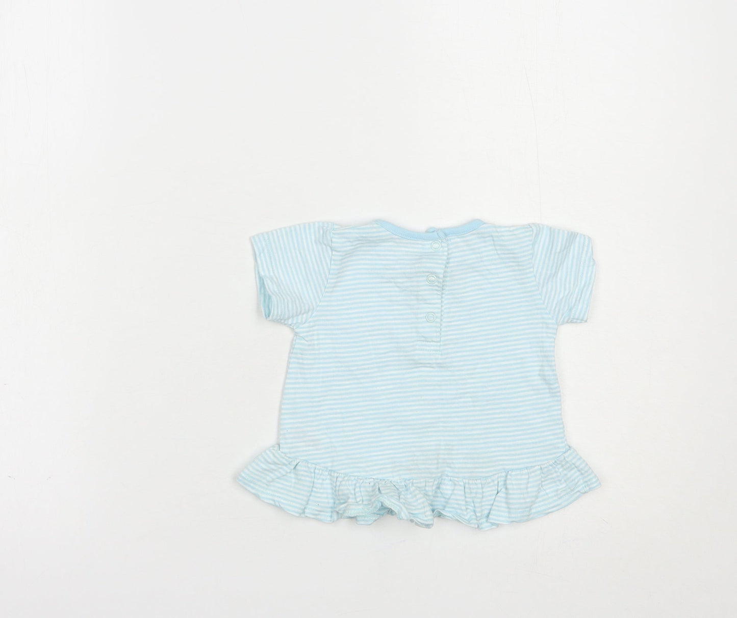 Dunnes Stores Baby Blue Striped Cotton Basic T-Shirt Size 3-6 Months Crew Neck Snap