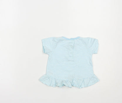Dunnes Stores Baby Blue Striped Cotton Basic T-Shirt Size 3-6 Months Crew Neck Snap