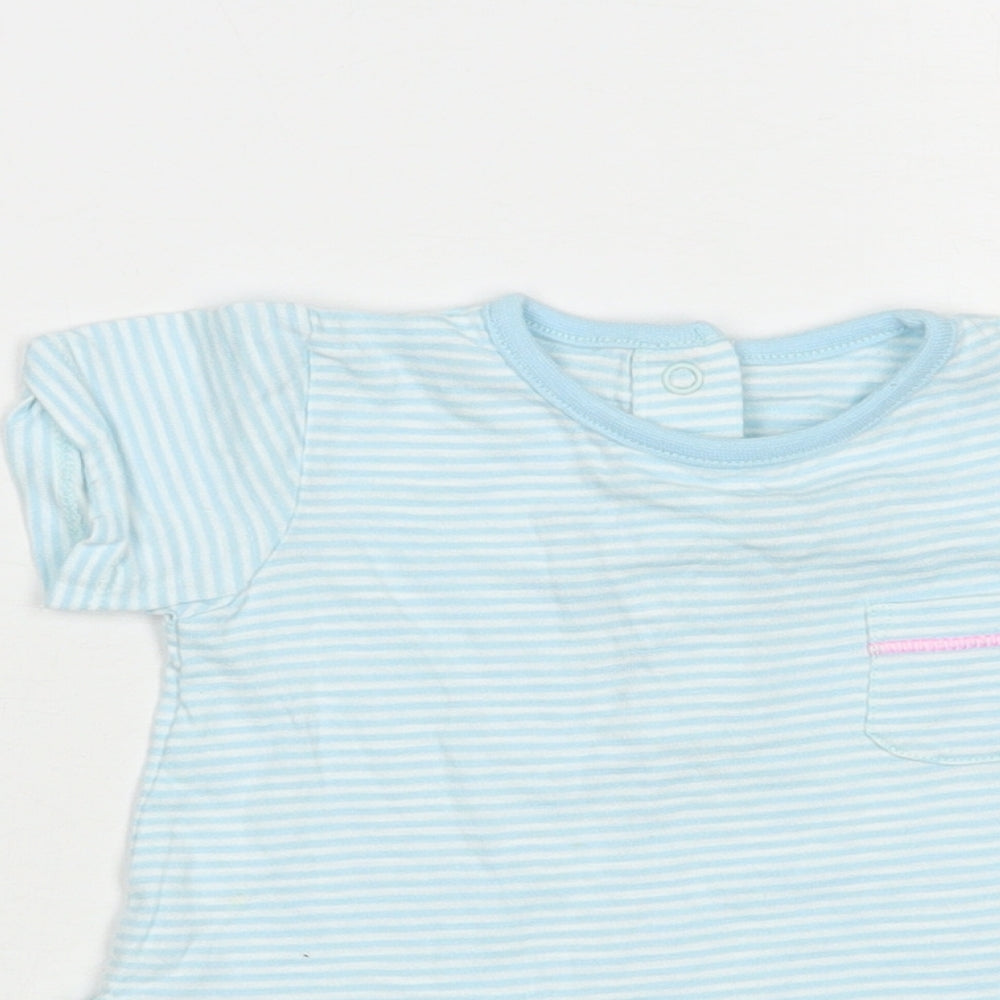 Dunnes Stores Baby Blue Striped Cotton Basic T-Shirt Size 3-6 Months Crew Neck Snap