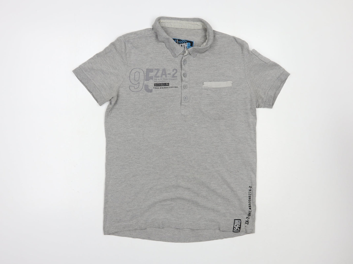 Smith & Jones Mens Grey  Cotton  Polo Size M Collared Button