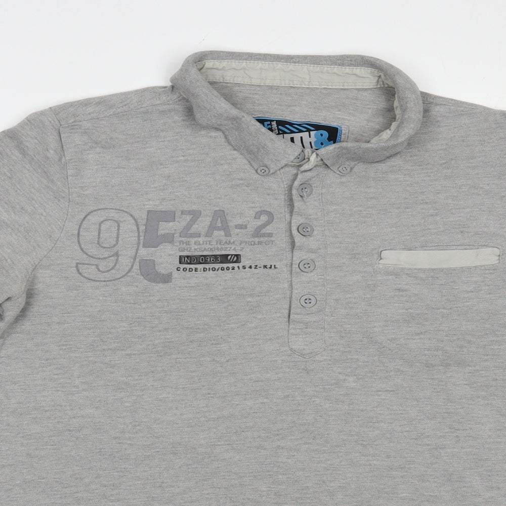 Smith & Jones Mens Grey  Cotton  Polo Size M Collared Button