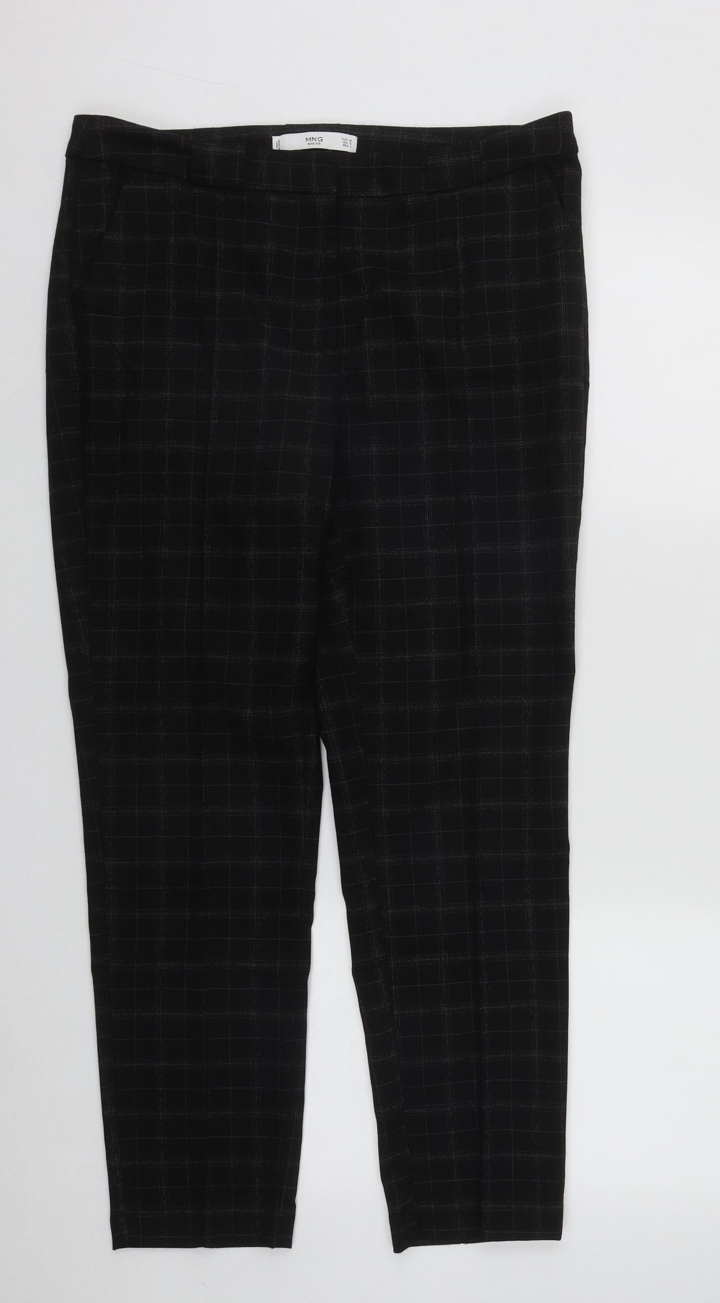 MNG Womens Black Plaid Polyester Trousers  Size 14 L27 in Regular Zip