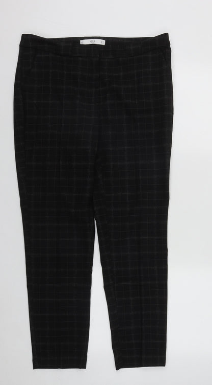 MNG Womens Black Plaid Polyester Trousers  Size 14 L27 in Regular Zip