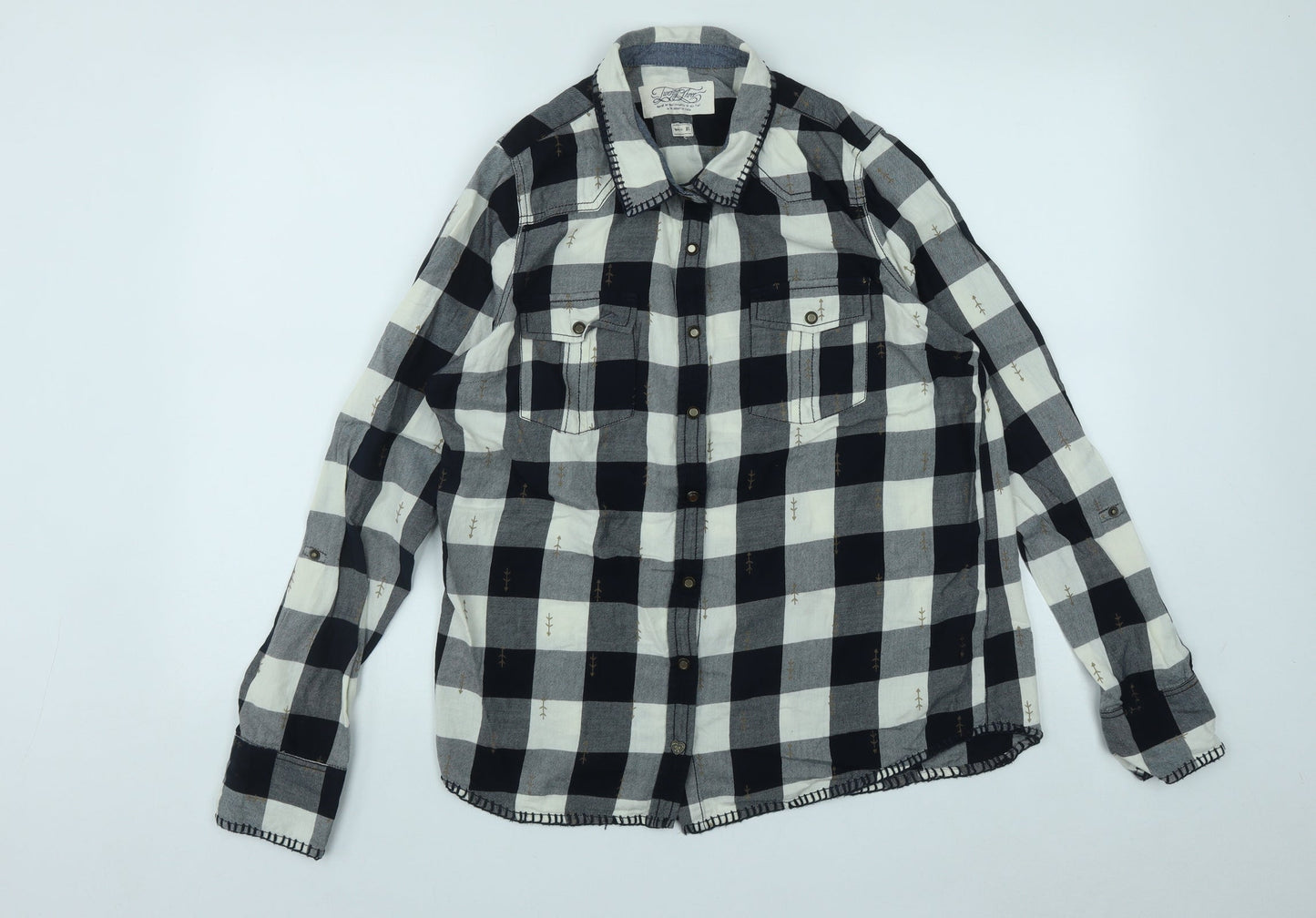 Twenty Three Womens Multicoloured Plaid Cotton Basic Button-Up Size XL Collared