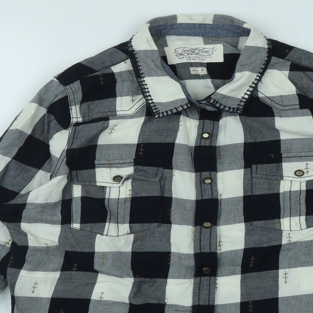 Twenty Three Womens Multicoloured Plaid Cotton Basic Button-Up Size XL Collared