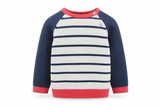 F7F Boys Multicoloured Striped Cotton Pullover Jumper Size 9-12 Months  Button