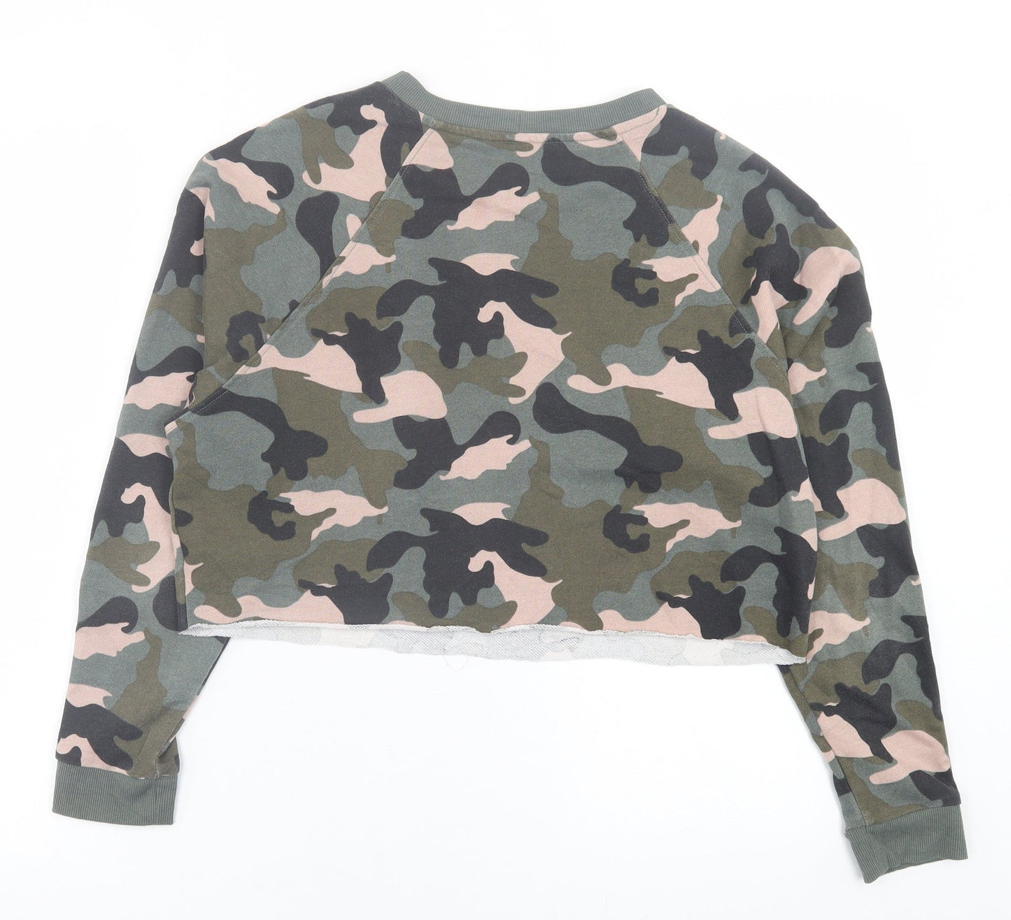 H&M Womens Green Camouflage Polyester Pullover Sweatshirt Size M  Pullover - Cropped