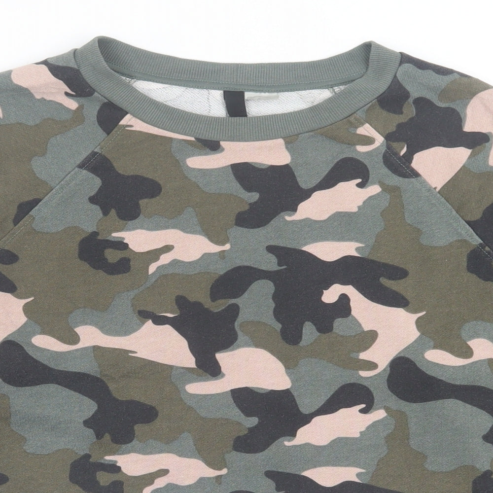 H&M Womens Green Camouflage Polyester Pullover Sweatshirt Size M  Pullover - Cropped