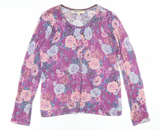 Clements Ribeiro Womens Purple Crew Neck Floral Viscose Cardigan Jumper Size 12