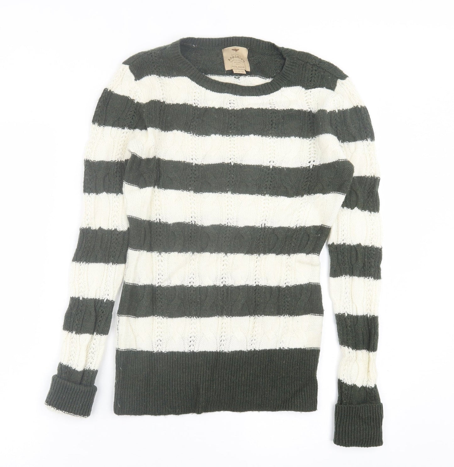 Aphorism Womens Green Crew Neck Striped Nylon Pullover Jumper Size M