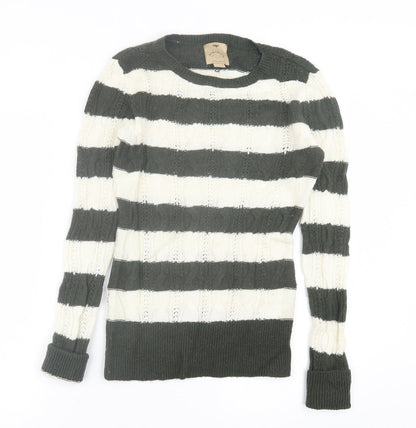 Aphorism Womens Green Crew Neck Striped Nylon Pullover Jumper Size M