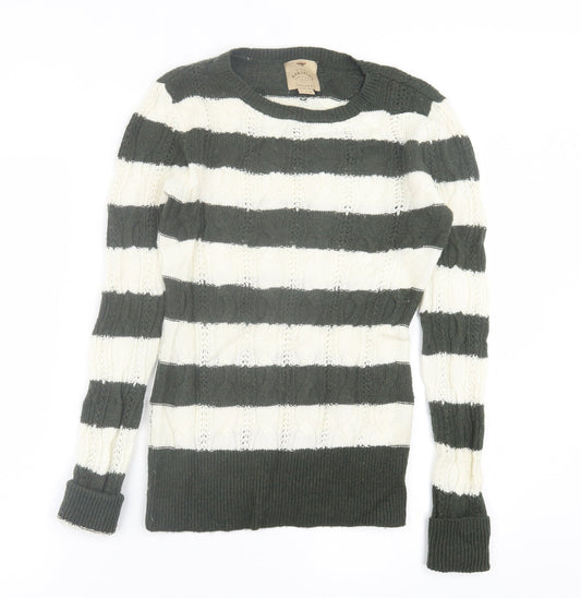 Aphorism Womens Green Crew Neck Striped Nylon Pullover Jumper Size M