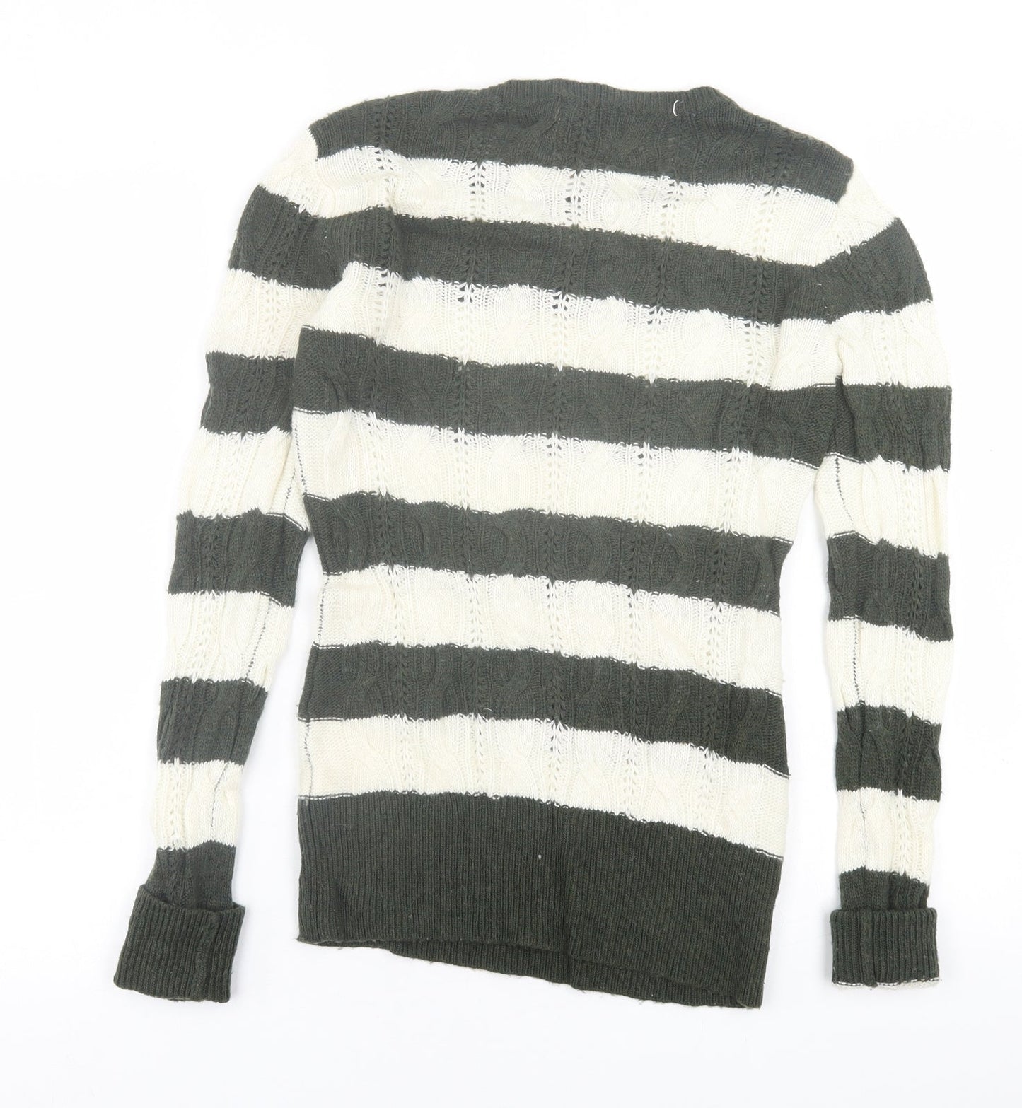 Aphorism Womens Green Crew Neck Striped Nylon Pullover Jumper Size M