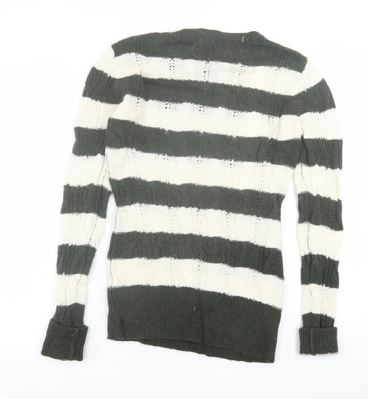 Aphorism Womens Green Crew Neck Striped Nylon Pullover Jumper Size M