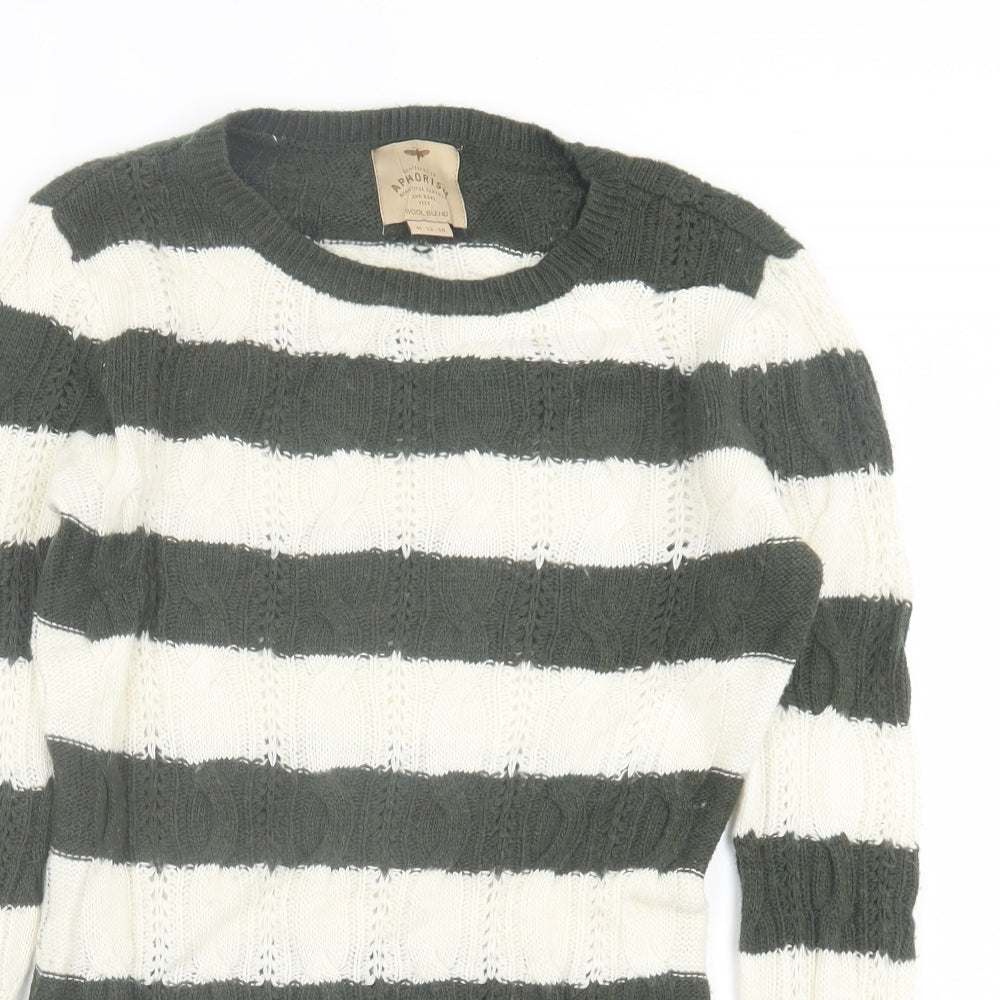 Aphorism Womens Green Crew Neck Striped Nylon Pullover Jumper Size M