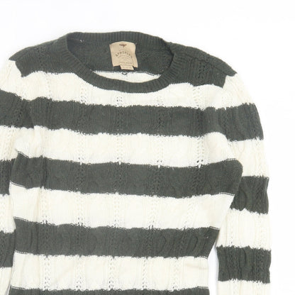 Aphorism Womens Green Crew Neck Striped Nylon Pullover Jumper Size M