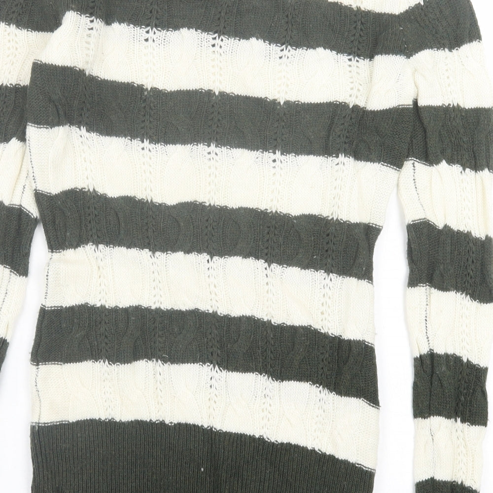 Aphorism Womens Green Crew Neck Striped Nylon Pullover Jumper Size M